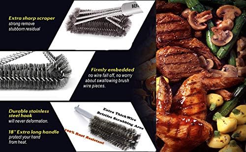 BEST BBQ Grill Brush Stainless Steel 18 Barbecue Cleaning Brush w/Wire Bristles  Soft Comfortable Handle - Perfect Cleaner  Scraper for Grill Cooking Grates
