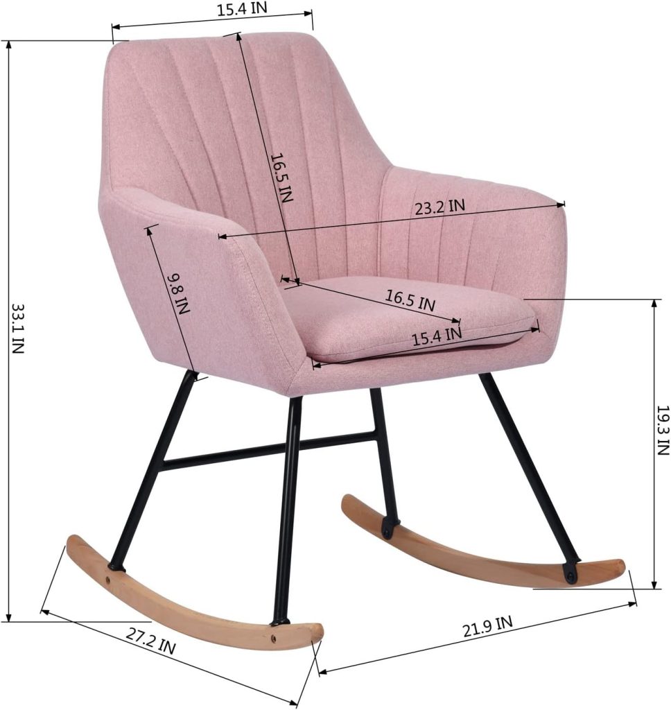 FurniutreR Rocking Accent Wooden and Metal Glider, Scandinavian Fabric Armchair Comfy Side Chair for Living Room Bedroom Studio Office Leisure chait, Pink