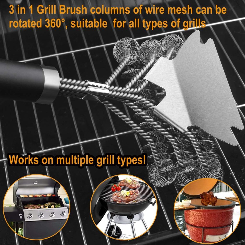 GRILLJOY 18inch Grill Cleaning Brush Bristle Free - Ideal BBQ Grill Accessories Gift for Christmas - Safe BBQ Cleaning Grill Brush with Extra Wide Scraper - BBQ Brush for Gas/Charcoal/Porcelain Grill