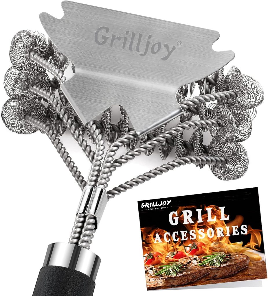 GRILLJOY 18inch Grill Cleaning Brush Bristle Free - Ideal BBQ Grill Accessories Gift for Christmas - Safe BBQ Cleaning Grill Brush with Extra Wide Scraper - BBQ Brush for Gas/Charcoal/Porcelain Grill
