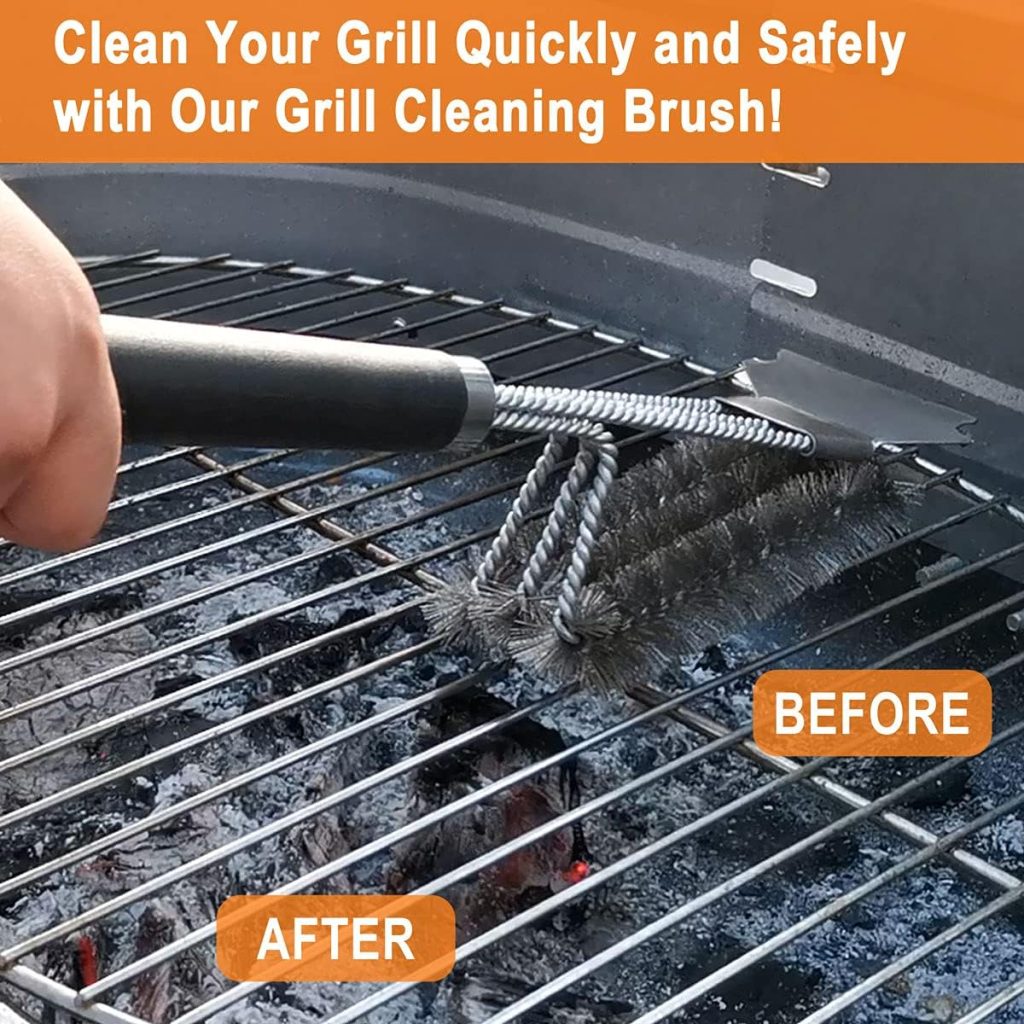 POLIGO Safe Grill Brush and Scraper with Deluxe Handle - 18 Grill Cleaner Brush Stainless Steel Bristle Grill Brush for Outdoor Grill Wizard Grate - BBQ Brush for Grill Cleaning Ideal Grilling Gifts