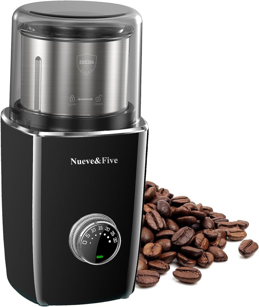 NueveFive Cordless Coffee Grinder With Timer, Automatic Coffee Grinder Espresso, Adjustable Coffee Bean Grinder Electric With Removable Stainless Steel Bowl (BLACK)