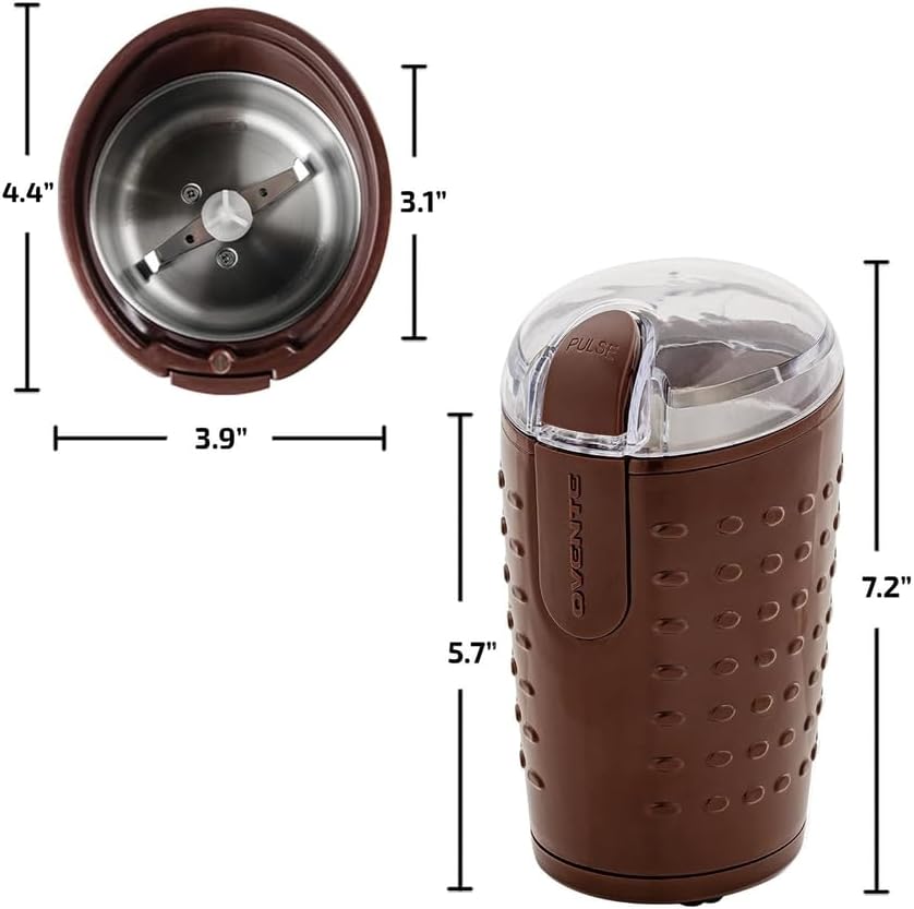 OVENTE Electric Coffee Grinder - Small Portable  Compact Grinding Mill with Stainless Blade for Bean Spices Herb and Tea, Perfect for Home  Kitchen - Brown CG225BR, 2.5 Ounce